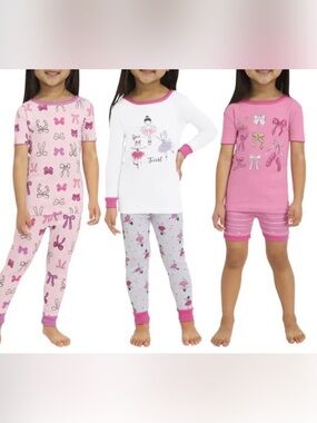 Koala Girls’ Pink and White Ballerina Pajama Set Trio - size 4T